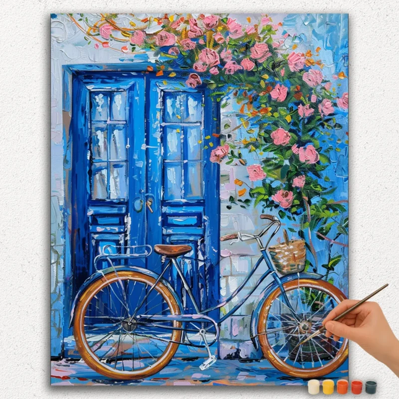 Paint-By-Numbers-DIamond-Painting-Ver-PNV-131 Blue Cycle and House