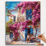 Fleurs roses et Maison Blanche