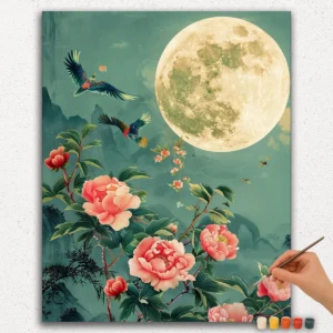 Moon and Pink Flowers