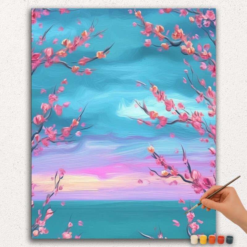 Paint-By-Numbers-DIamond-Painting-Ver-PNV-27 Fleurs roses et nuages