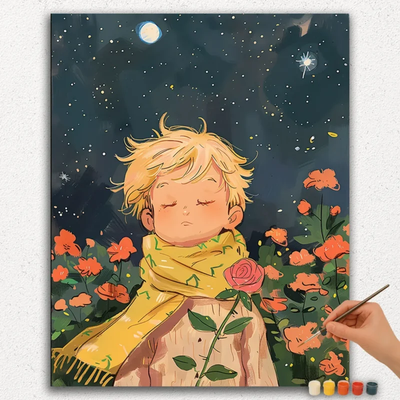 Paint-By-Numbers-DIamond-Painting-Ver-PNV-481 A Boy and Flowers