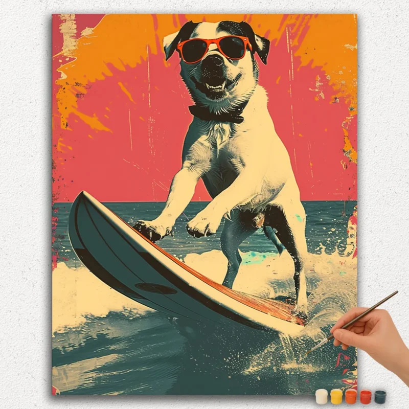 Pintura por Números - Pintura de Diamantes - Ver PNV-634 Perro Surfista