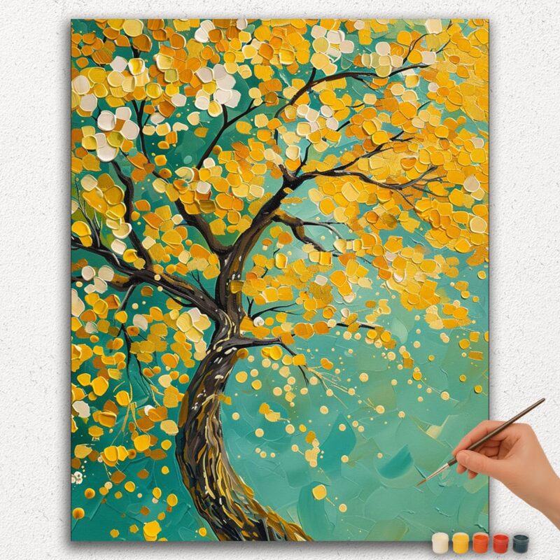 Paint-By-Numbers-DIamond-Painting-Ver-PNV-83 Beautiful Golden Tree