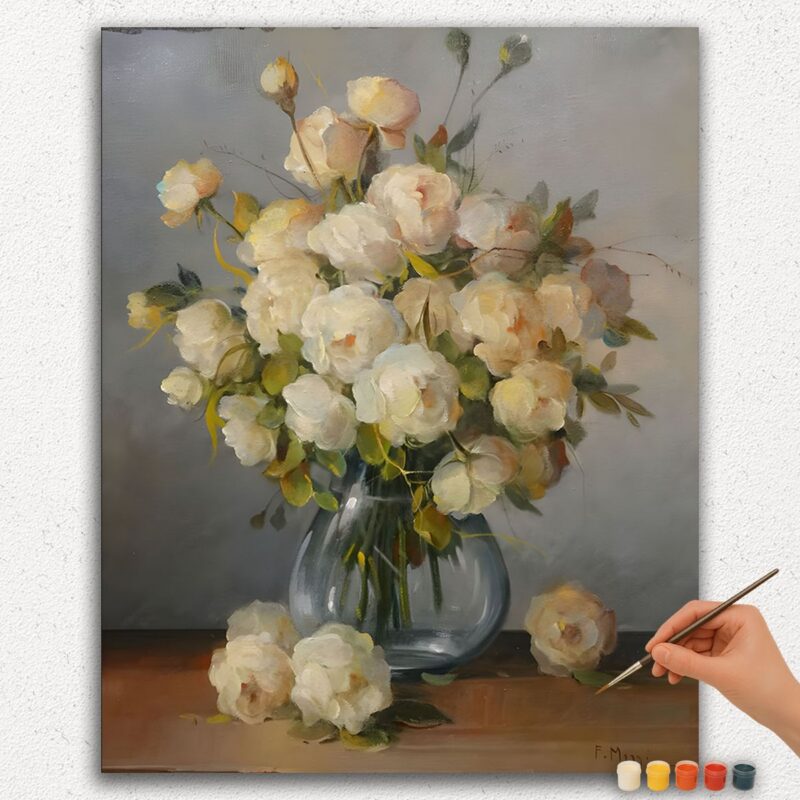 Pintura por Números-Diamante-Pintura-Ver-jpgg-369 Flores Blancas en Jarrón Transparente