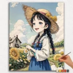 Happy Girl and Sunflowers Anime