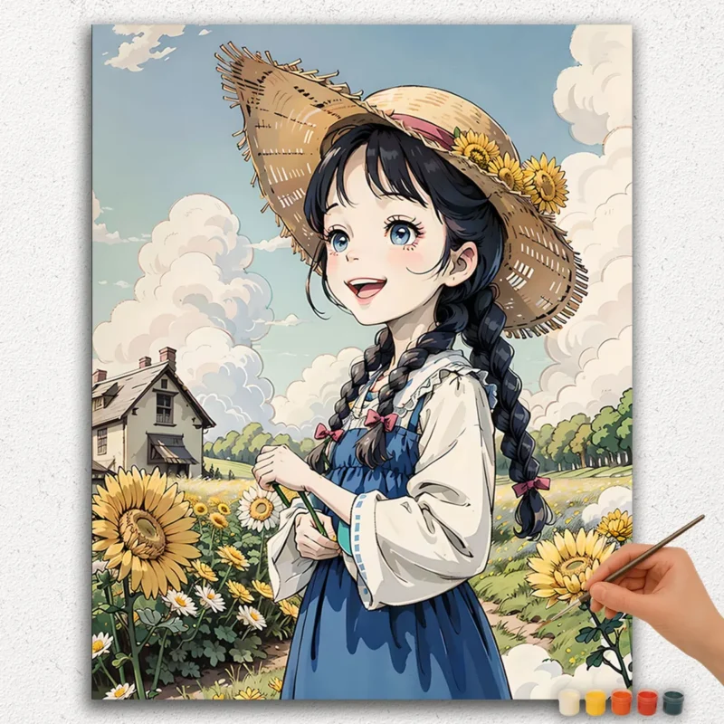 Paint-By-Numbers-DIamond-Painting-Ver-jpgg-56 Happy Girl and Sunflowers Anime