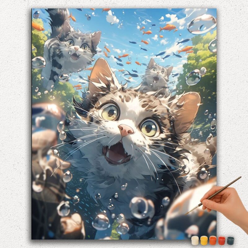 Paint-By-Numbers-DIamond-Painting-Ver-jpgg-8 Cats Swimming - Paint by Numbers