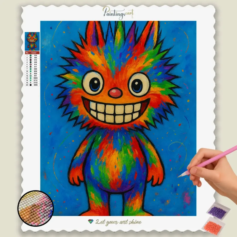 Rainbow_Creature_on_Blue_Canvas_base-diamond-painting-paintingscart Rainbow_Creature_on_Blue_Canvas Labubu Doll