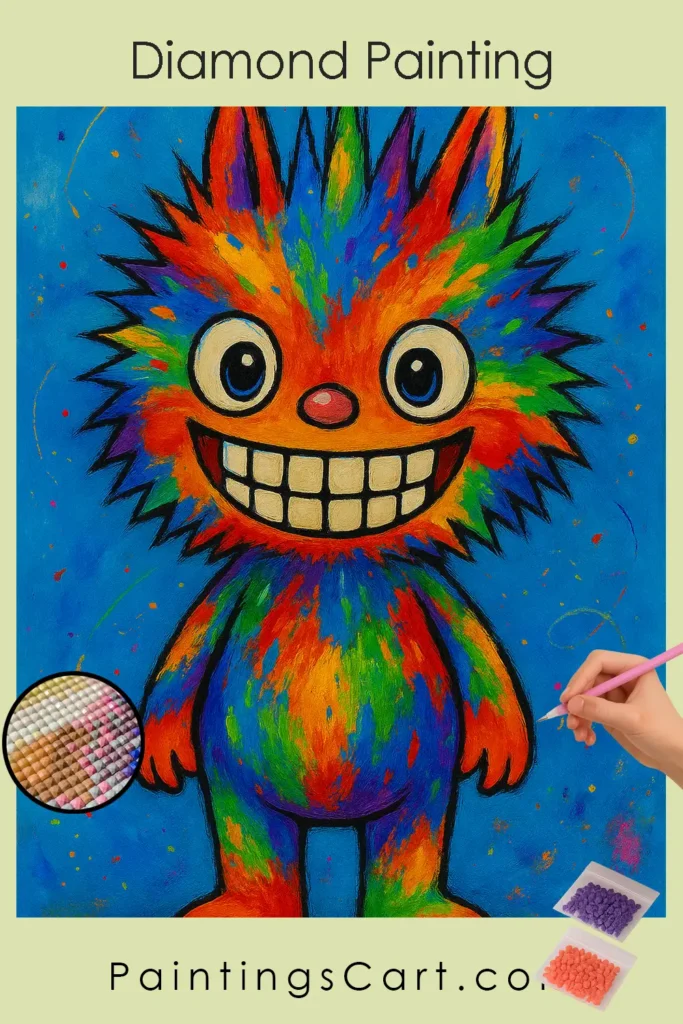 Rainbow Creature on Blue Canvas – Labubu Doll 1 Rainbow_Creature_on_Blue_Canvas Labubu Doll