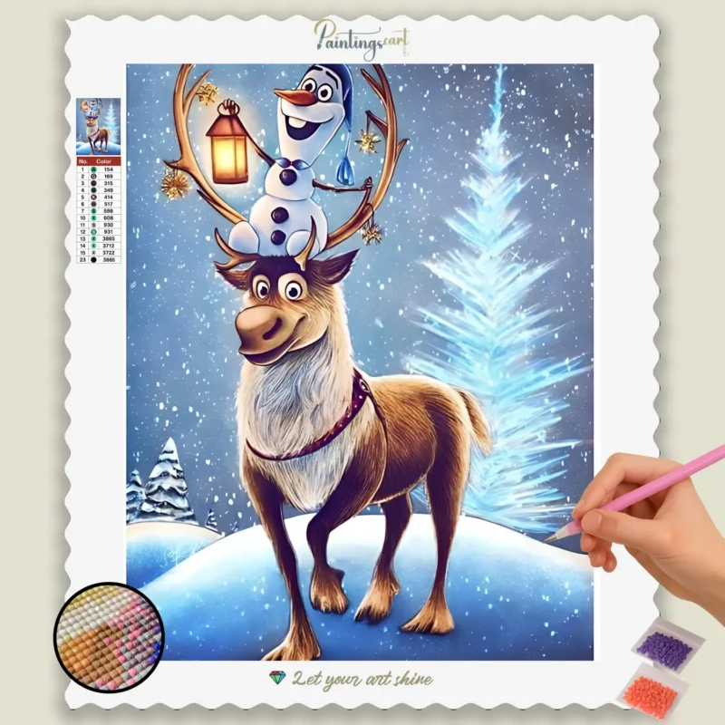 Snowman_Christams_base-diamond-painting-paintingscart Schneemann und Rentier