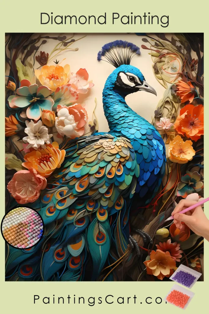 Färgglada blommor och påfågel 1 Färgglada blommor och påfågel