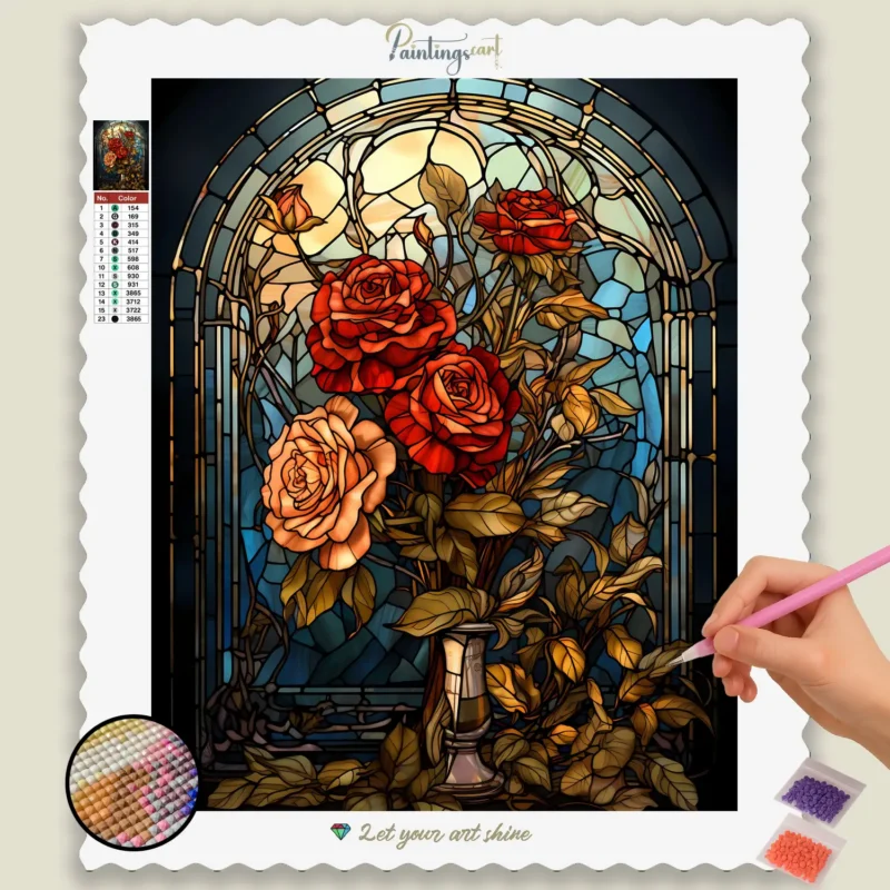 Stained_Glass_93905_base-diamond-painting-paintingscart Fiori in un Vaso