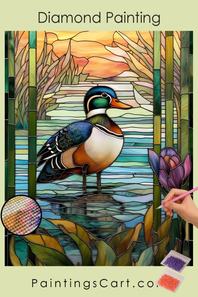 Anatra Mandarina Carina in Stile Vetrata Colorata 1 Anatra Mandarina