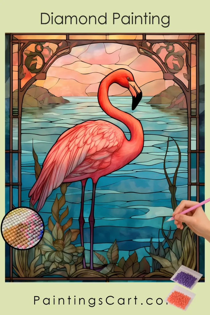 Pink Plumage Stained Glass Style Diamond Painting 1 roze verenkleed