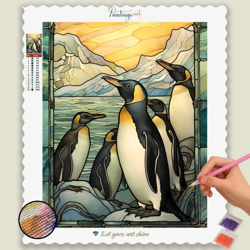 Pinguïns Gebrandschilderd Glas