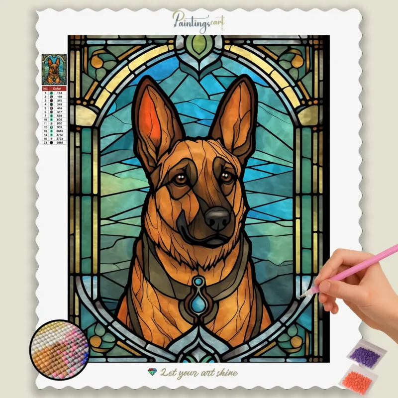 Stained_Glass_Dogs_294104_base-diamond-painting-paintingscart Schäfrar i Glasmålningstil