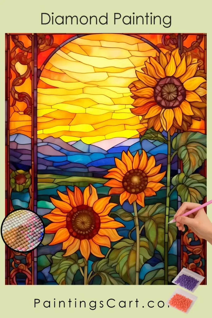 Amazing Sunflowers in Stained Glass Style 1 Amazing Sunflowers Stained Glass