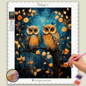 Owls in Starry Fall Night