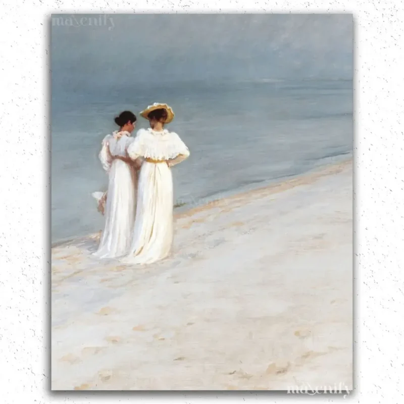 VINTAGE-I-Ladies-On-The-Beach-Stampa-I-Scena-Oceanica-XIX-Secolo-I-Decorazione-Camera Signore Sulla Spiaggia