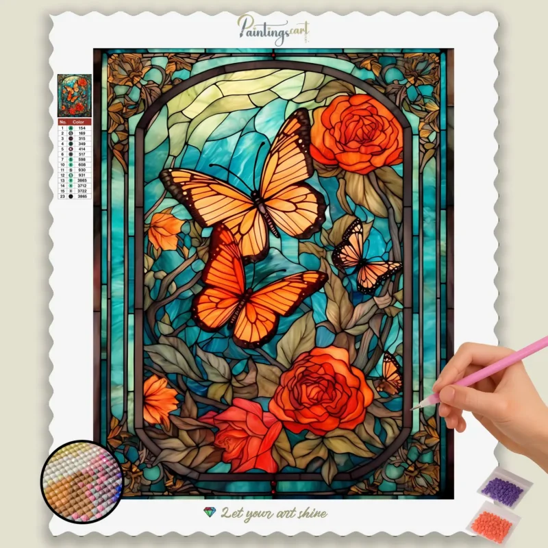stained_Glass_Butterflies_54010_base-diamond-painting-paintingscart Fjärilar och Blommor