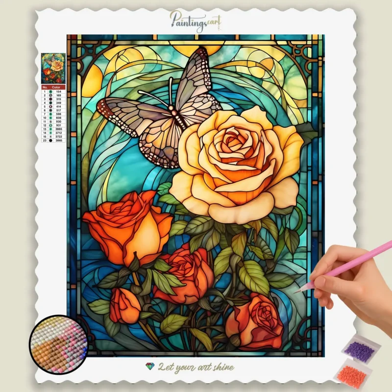 stained_Glass_Butterflies_64011_base-diamond-painting-paintingscart Rose and Butterfly Stained Glass
