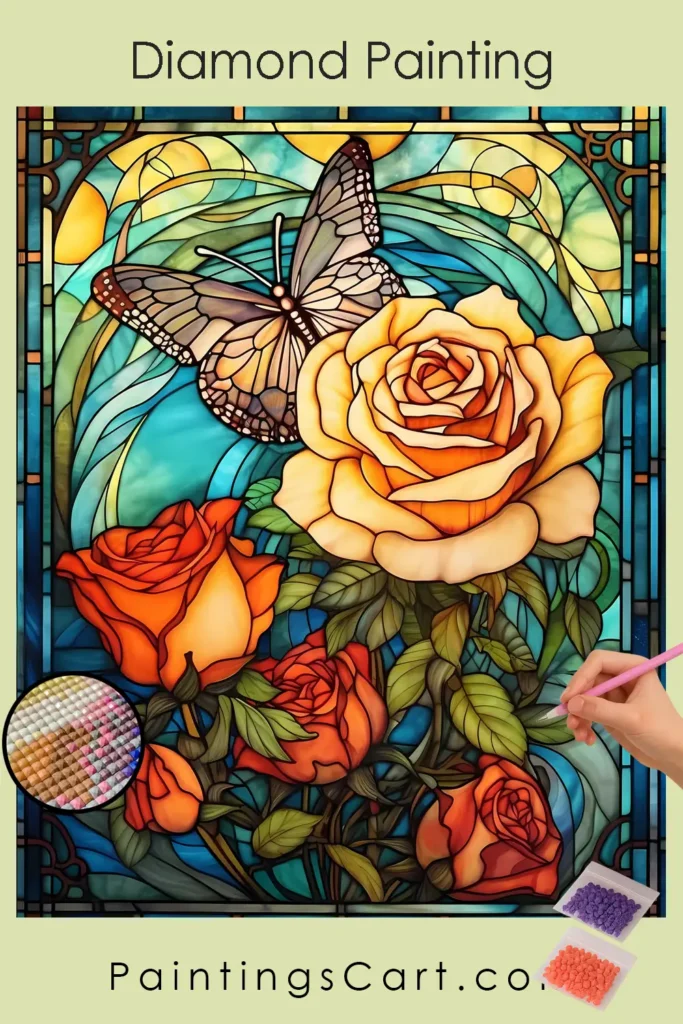 Stained Glass Style Rose and Butterfly 1 Rose and Butterfly Stained Glass