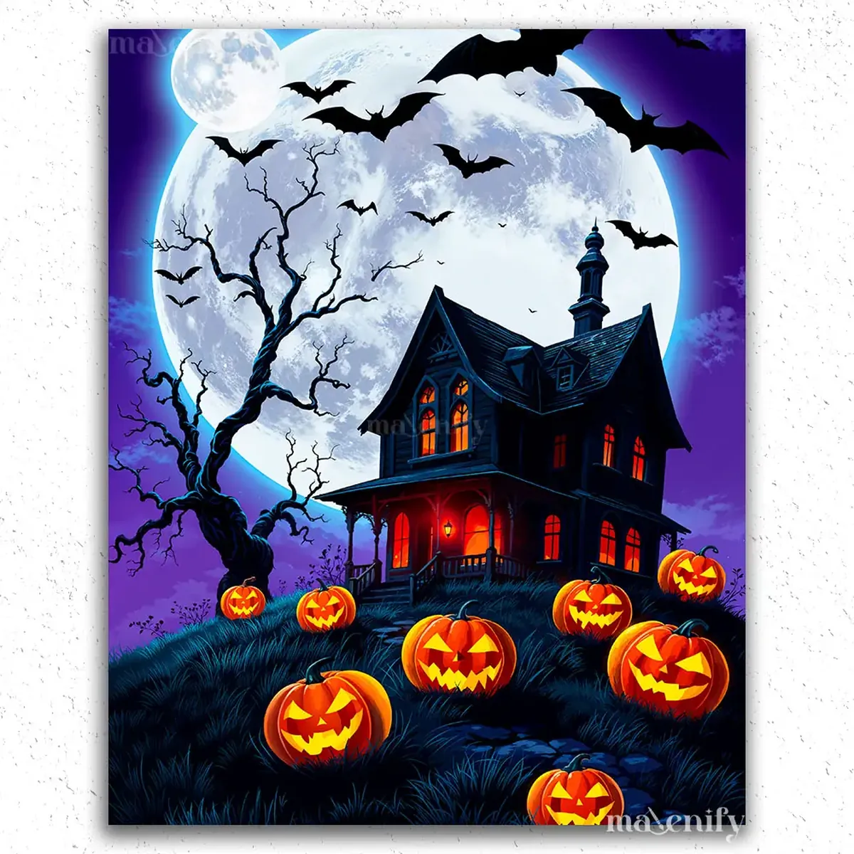 ️ Haunted House Paintings: Dark & Dreamy Art for a Spooky Halloween 7 Maison Hantée et Citrouilles