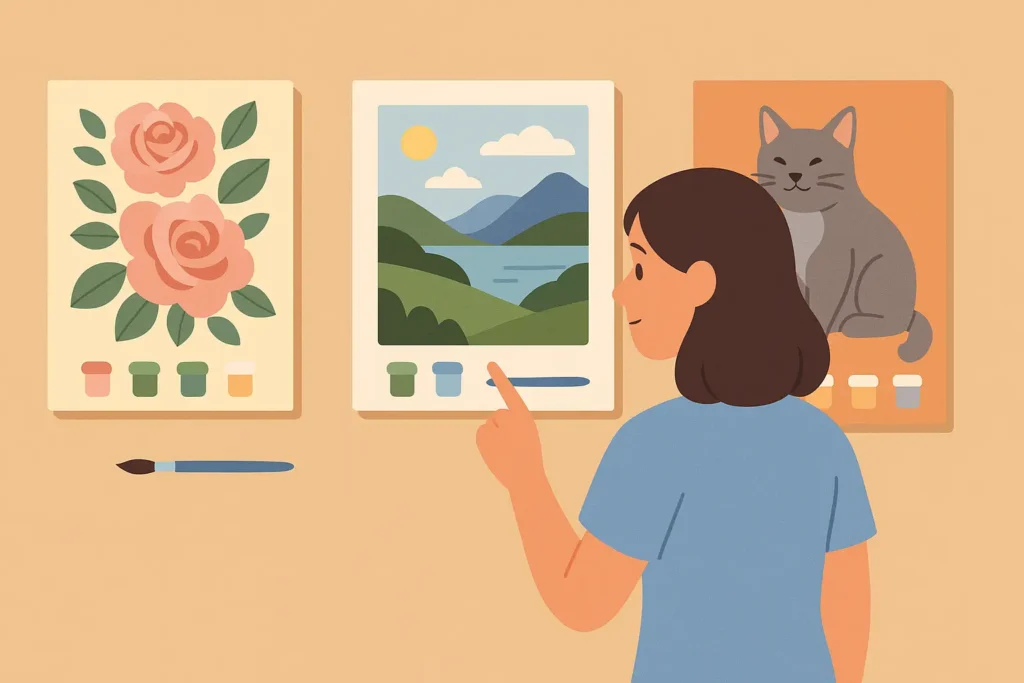 Benefits of Paint by Numbers for Mental Wellness 7 A girl selecting a paint by numbers kit