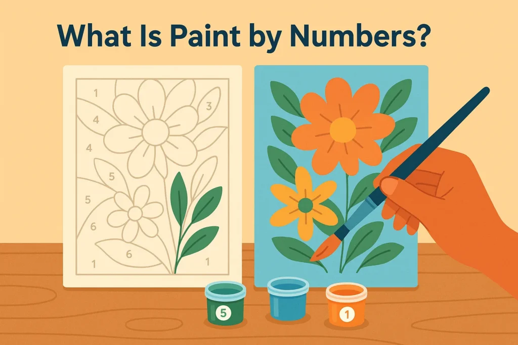 Ultimate Guide to Paint by Numbers for Beginners 2 Image showing a partial filled and a complete filled paint by numbers canvas